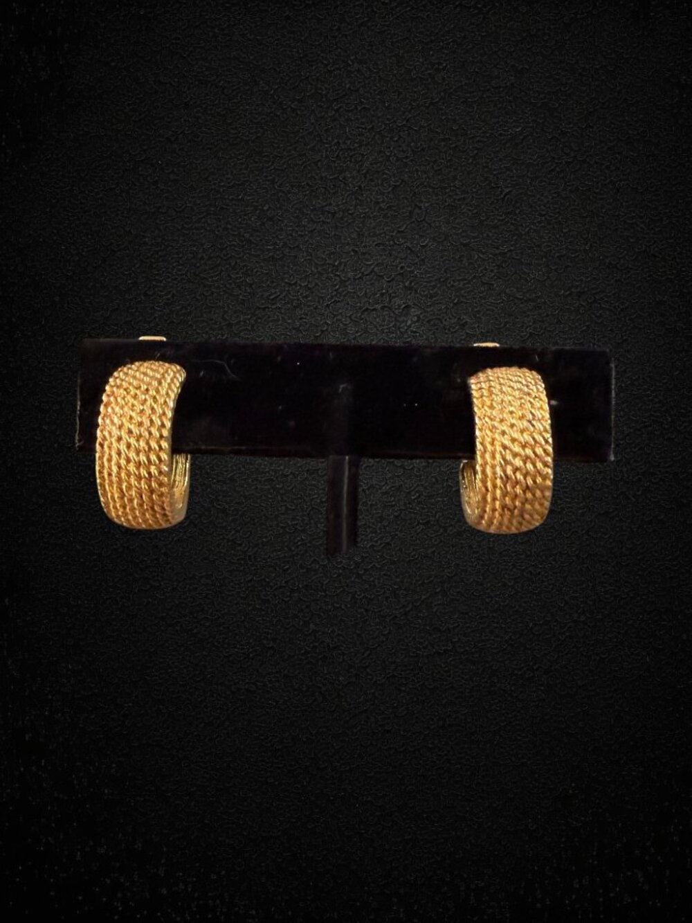 Vintage Monet Gold Tone Hoop Clip Earrings Textured Wide Ribbed Statement 80s
